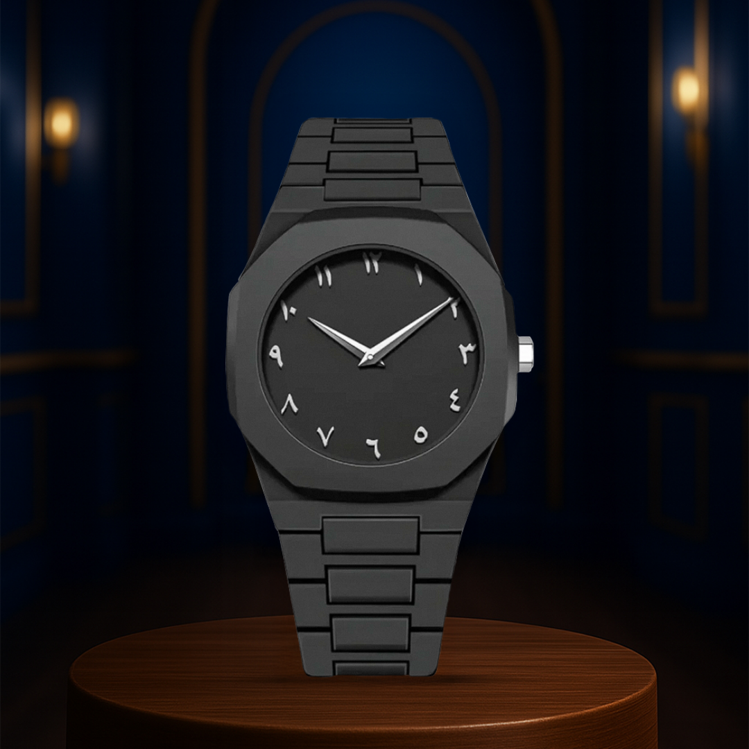 Zain | Distinct Arabic Numerals Bold All-Black Minimalism Watch