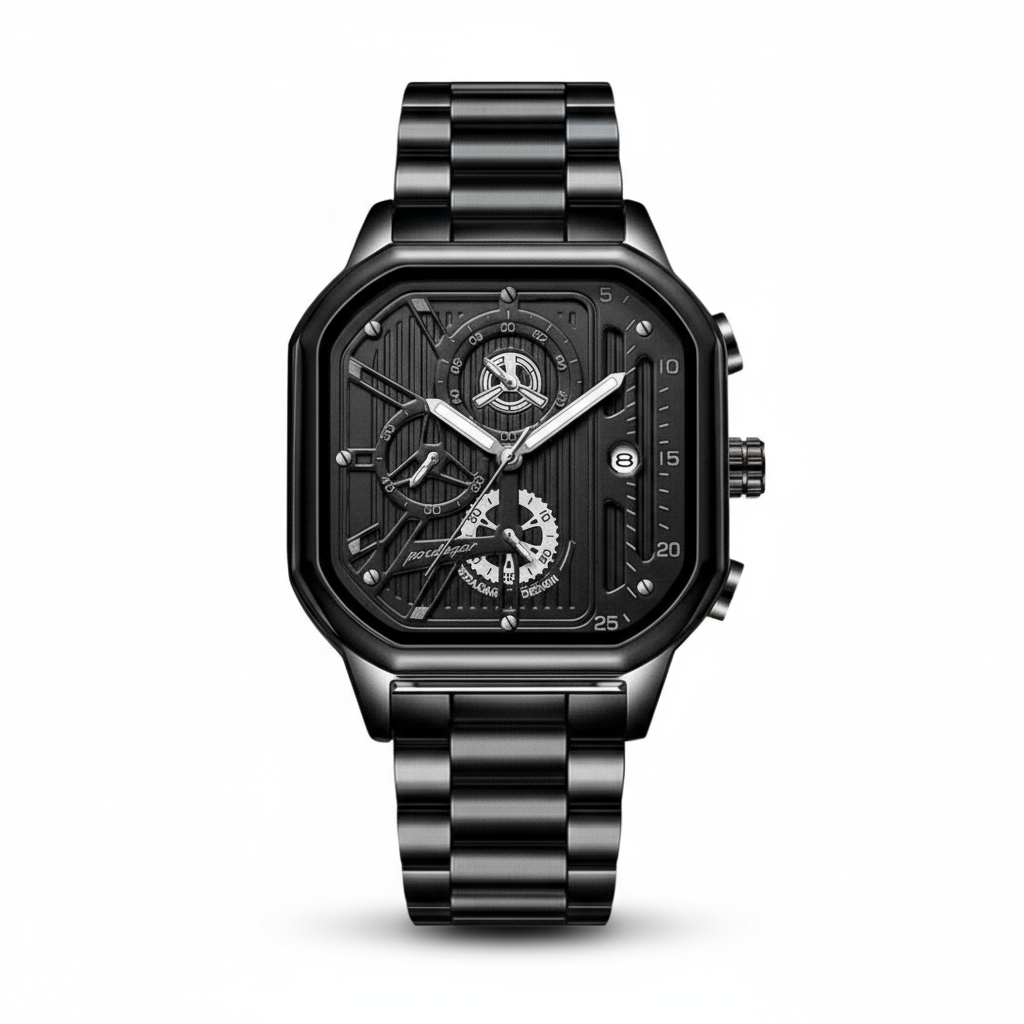 Orion | Industrial-Inspired Bold All-Black Geometric Case Watch