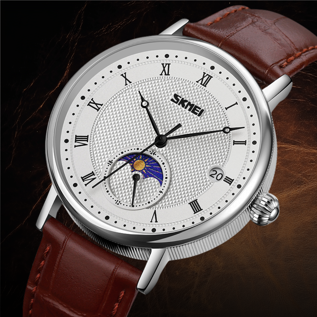 Stainless Steel Crystal Moon Phase Watch
