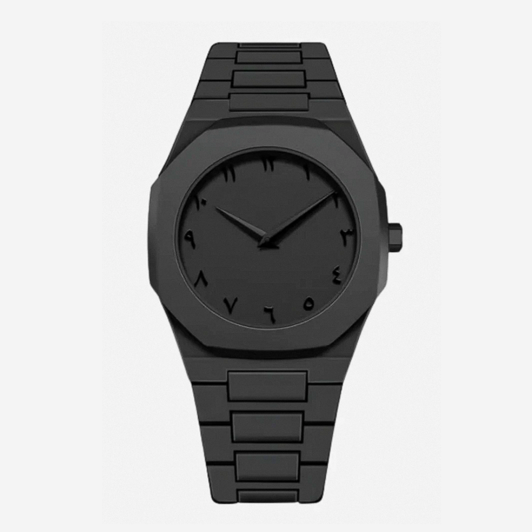 Zain | Distinct Arabic Numerals Bold All-Black Minimalism Watch